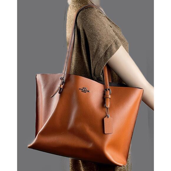 Coach Handbags - COACH Large Mollie 1671 Double Face Pebble Leather Tote Bag Sunset Brown